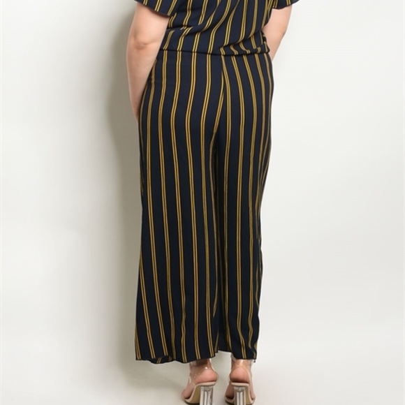 Cute Navy and Yellow- stripe Jumpsuit plus size - Picture 2 of 3
